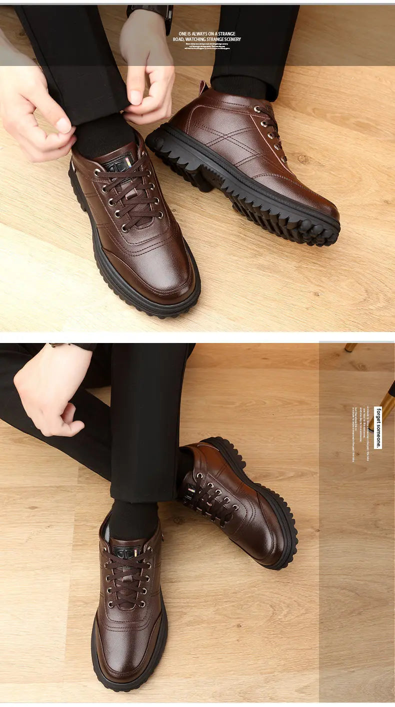 Men's Winter Thickened Warmth Casual Shoes Fleece Lined Business Style Leather Shoes Low Top Lace up Comfortable Alligator Pa...