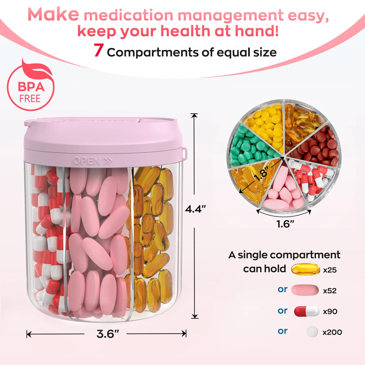 Weekly/7-Compartment Pill Organizer, Travel Pill Case with Anti-Mix Design & 20 Labels – Portable Supplement Container