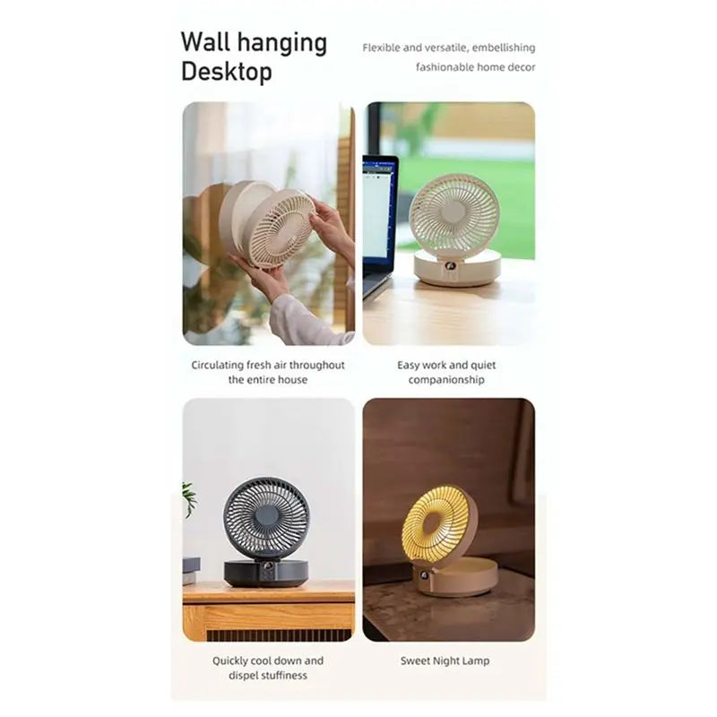 A74X-Remote Control Wireless Wall Mounted Circulation Air Cooling Fan With LED Light Folding Electric Ventilator Table Fan