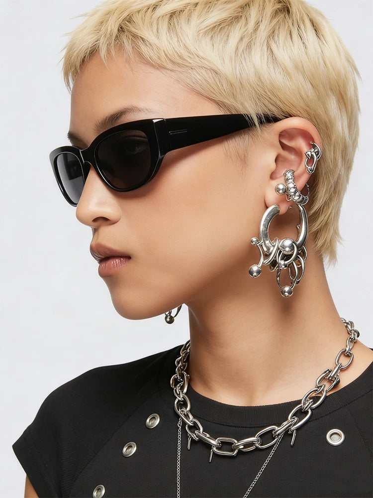 Unique Copper Jewelry Accessories for Men & Women: Avant-Garde Cluster Hoop Earrings, Distinctive Mixed-Metal Shape Body Jewelry