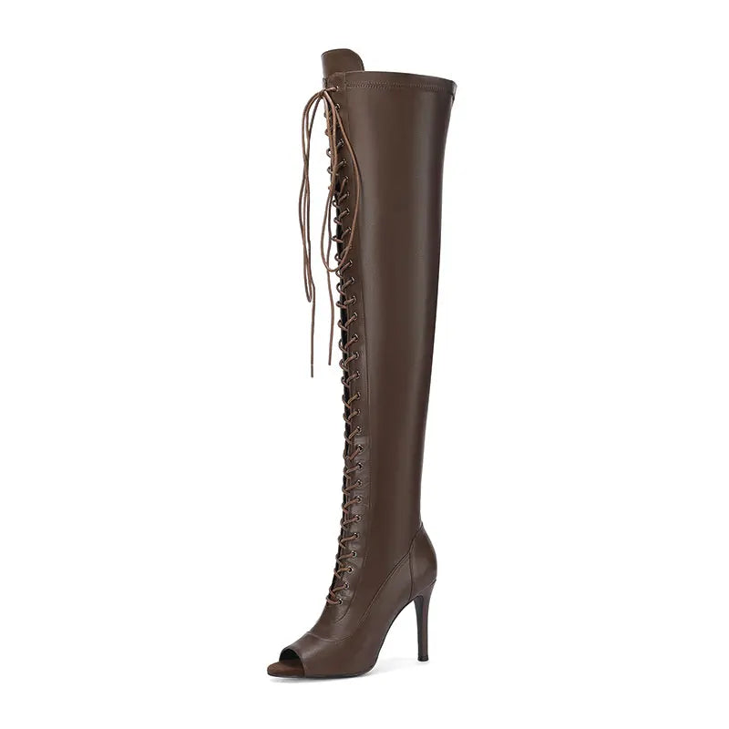 Over the knee Long Boots Women Heels Soft Lace-up Boots Stilettos Jazz Dance Latin Dancing Outdoor Sexy Stilettos Booties