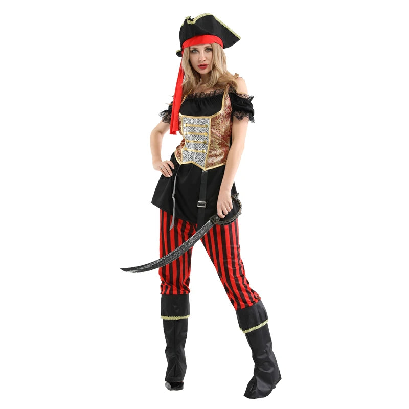 Halloween Theme Women Fancy Dress ，Parent-child Role Playing Cosplay Costumes,Female Pirates Captain of the Caribbean