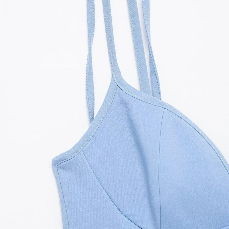 HXAO Bow Short Dresses for Women Blue Thin Straps Backless Sleeveless Women's Dresses Casual Sexy Lady Dress Elegant Party Dress