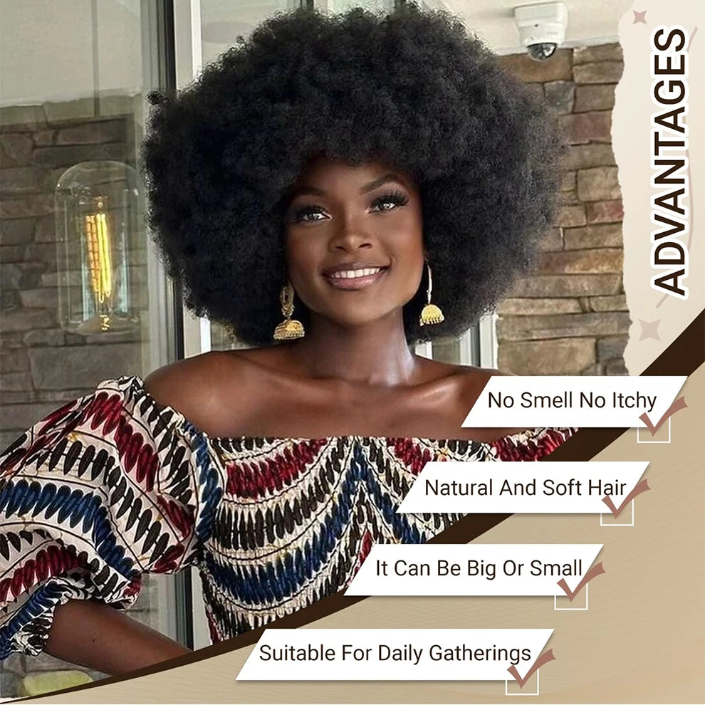 Afro Curly Human Hair Wigs for Black Women 13x4 Lace Front Red Brown Afro Puff Wig Natural Looking Heat Resistant Bouncy Hair