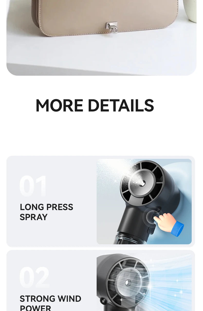 HOMEFISH Handheld Misting Fan Portable Mister Fan  Rechargeable Spray Water Mist Fans Mini Cooling Mister Fans with 4 Speed Wind