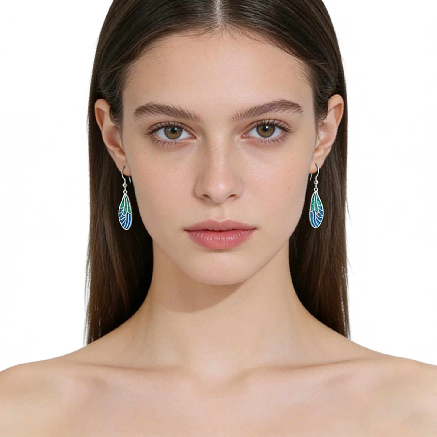 Boho Minimalist Wing Earrings,Blue Green Opal Dangle Earrings,Hypoallergenic Lightweight Elegant Everyday Jewelry Gift for Women