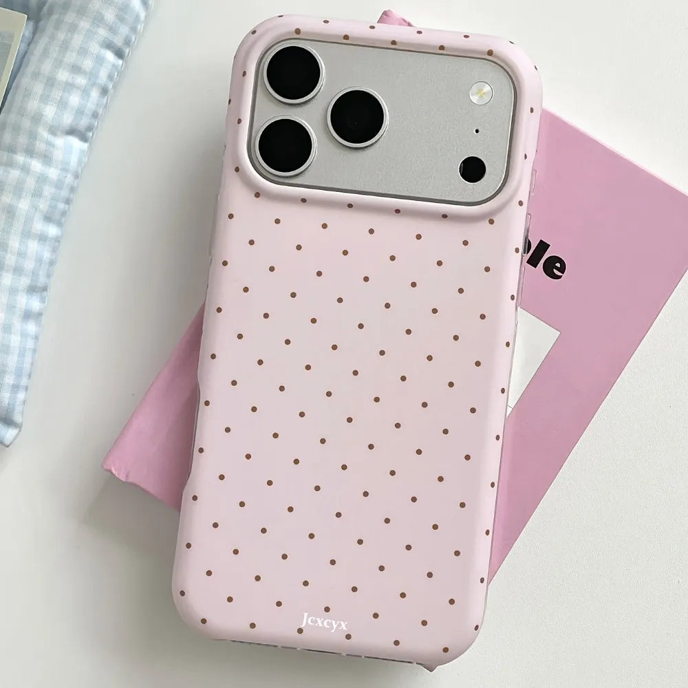 Cute polka dot contrasting phone case suitable for iPhone 17 16 15 14 13 12 11 Pro/Max/Plus anti drop and shockproof back cover