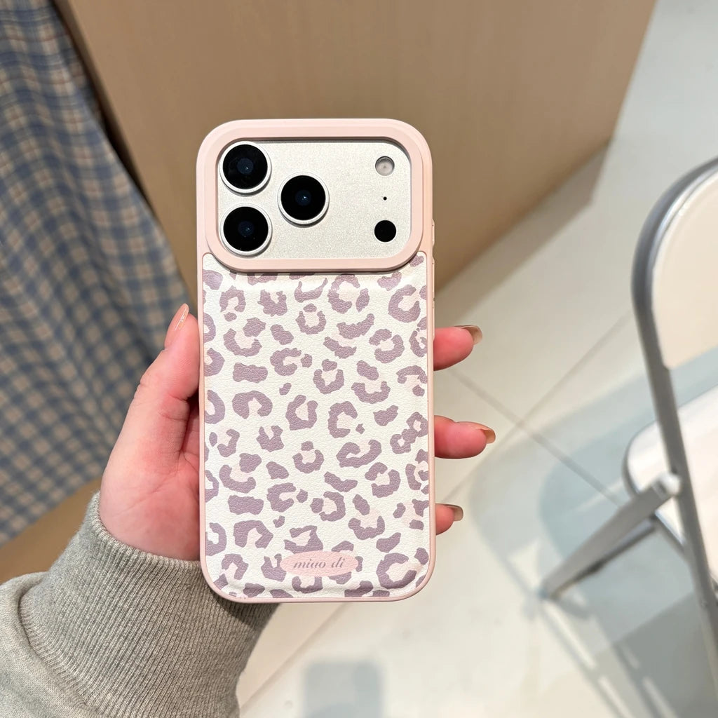 Fashion Sweet Pink Leopard Print Leather Shockproof Protective Phone Cover Case for iPhone 17 16 15 14 Pro Max