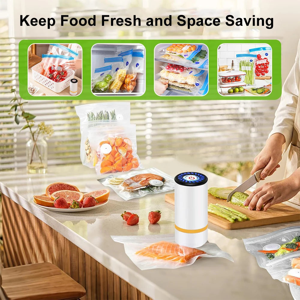 Electric Air Pump Handheld Automatic Air Pump Food Fresh-Keeping Rechargeable Vacuum Sealer with BPA-Free Vacuum Packaging Bag