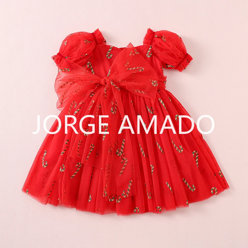 Christmas Summer Baby Girl Sister Matching Outfit Puff Sleeve Big Bow Festive Party Princess Bodysuit Halloween Dresses H2688