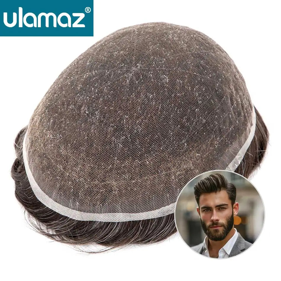 100% Density Full Lace Male Hair Prosthesis Swiss Thin Lace Men's Wig Natural Hairline Human Hair Man Hair System Wigs For Men