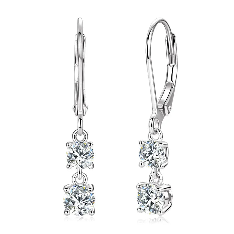 IOGOU D Moissanite Drop Earrings for Women 925 Sterling Silver Leverback Trendy Wedding Fine Jewelry Gift with Certificate