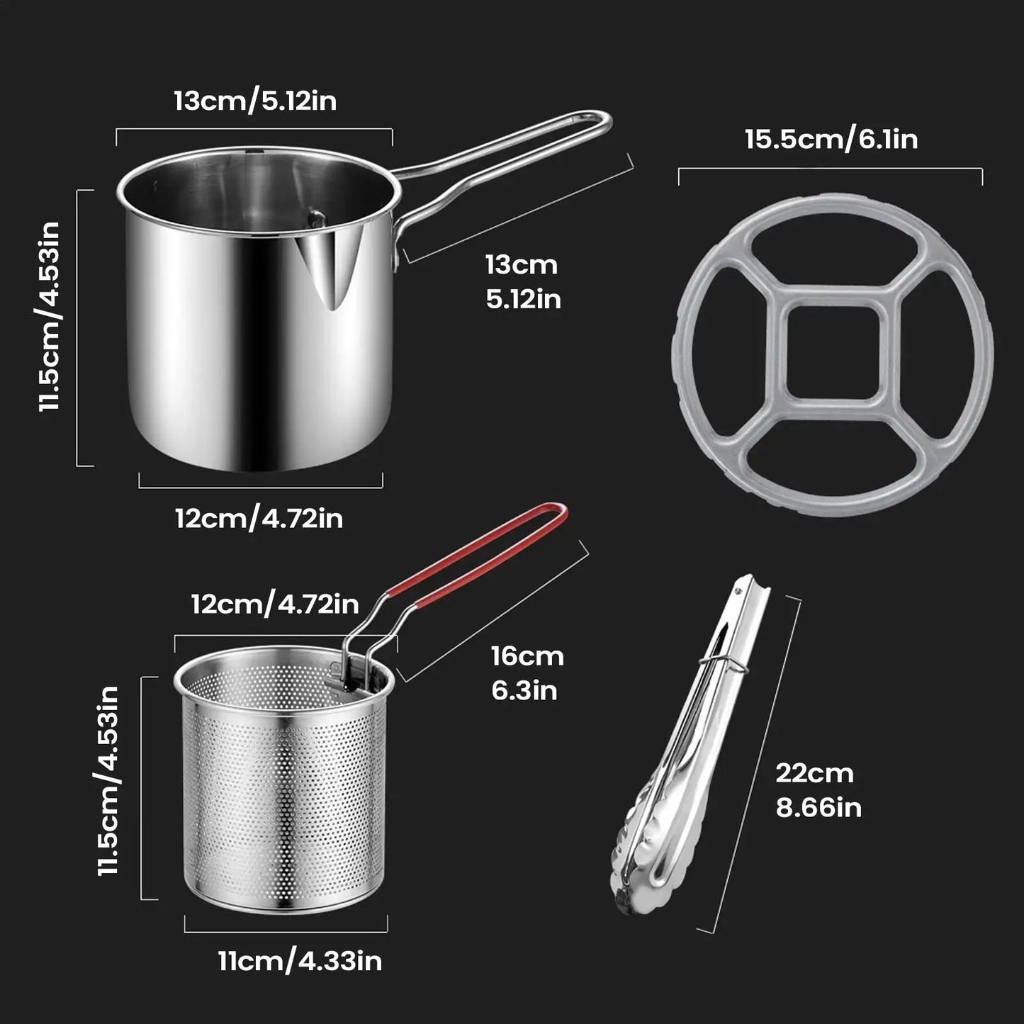 Stainless Steel Deep Fry Pot Space-Saving Fryer Multi-Use Cooking Pan For Chicken Wings French Fries, Home Kitchen Restaurant RV