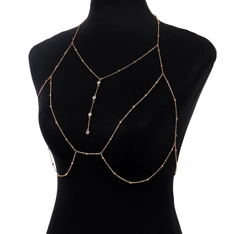 Body Jewelry Sexy Chest Chain Bikini Belly Chains for Women Cross Waist Chains Female Body Suit Girl Fashion Beach Simple Luxury