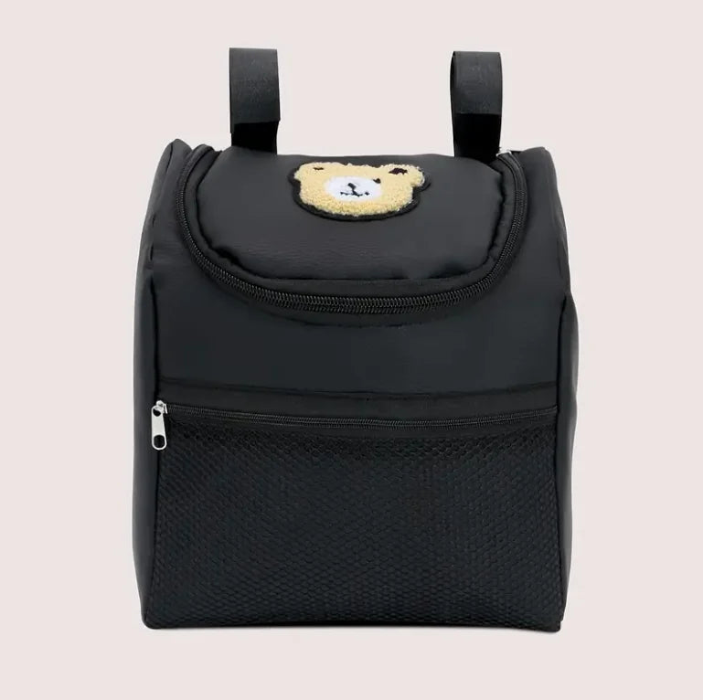 Large Capacity Bear-Shaped Stroller Diaper Bag - Portable Storage Organizer with Bottle Holders Durable Faux Leather