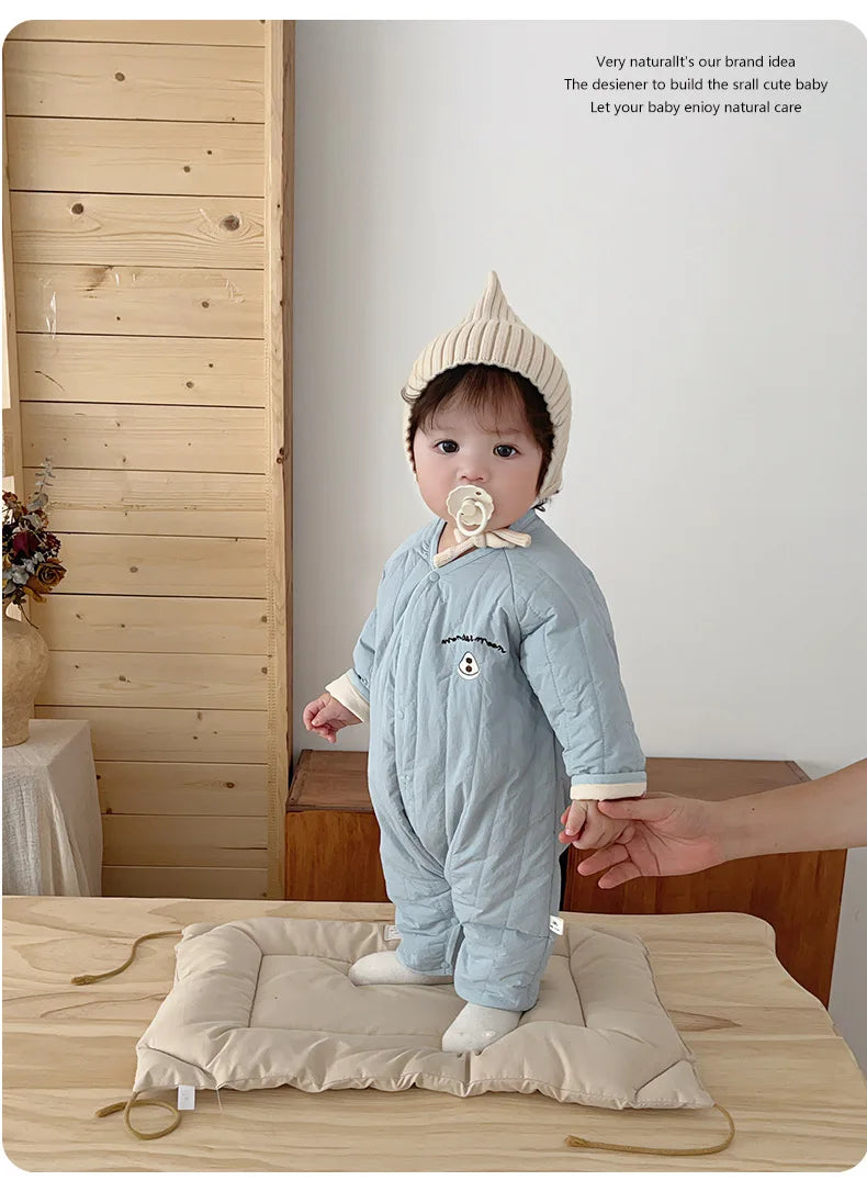 New Embroidered Baby Romper Autumn Winter Thicken Cotton One-piece Bodysuits for Boys Girls Outdoor Cotton Jacket Jumpsuit