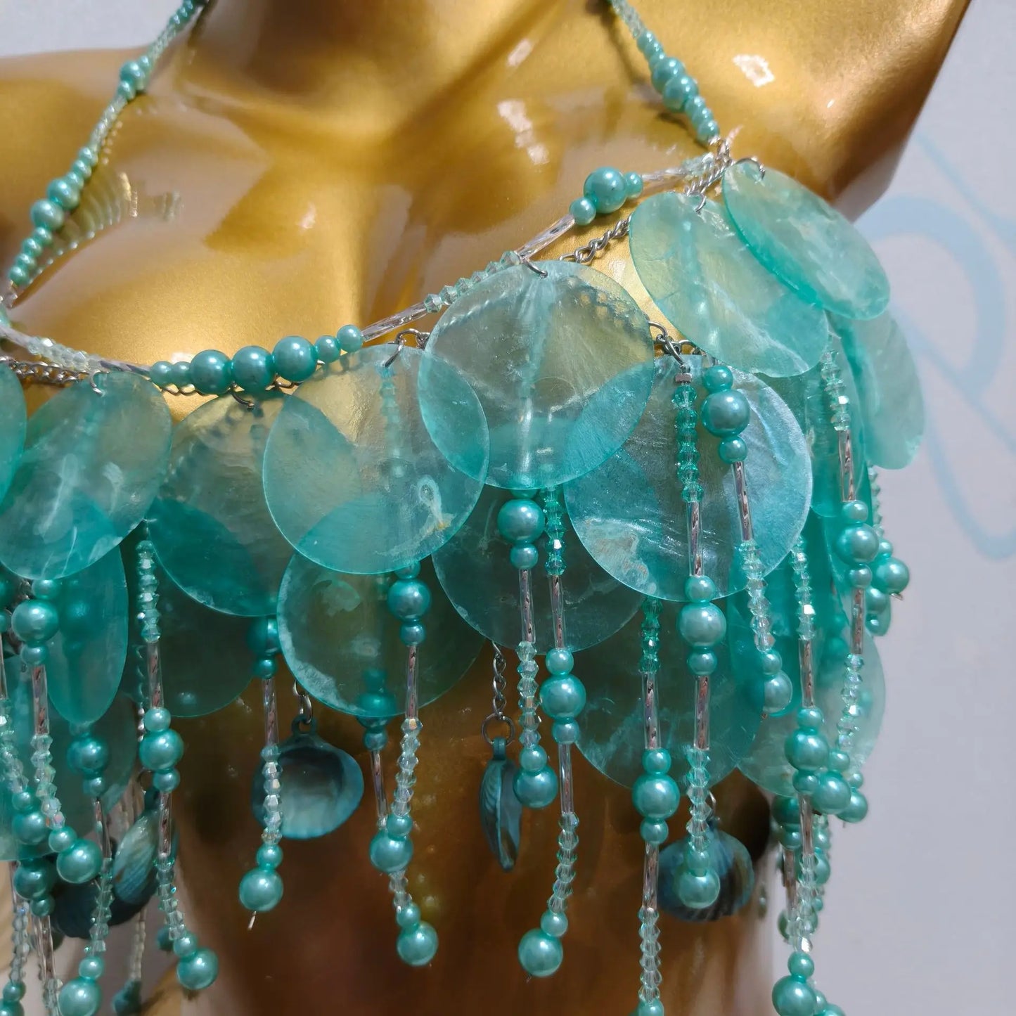 Handmade Sparkly Bohemian Mermaid Shell Beaded Halter Top Women Summer Beach Party Vacation Rave Outfit Sequins Beaded Bra Tops