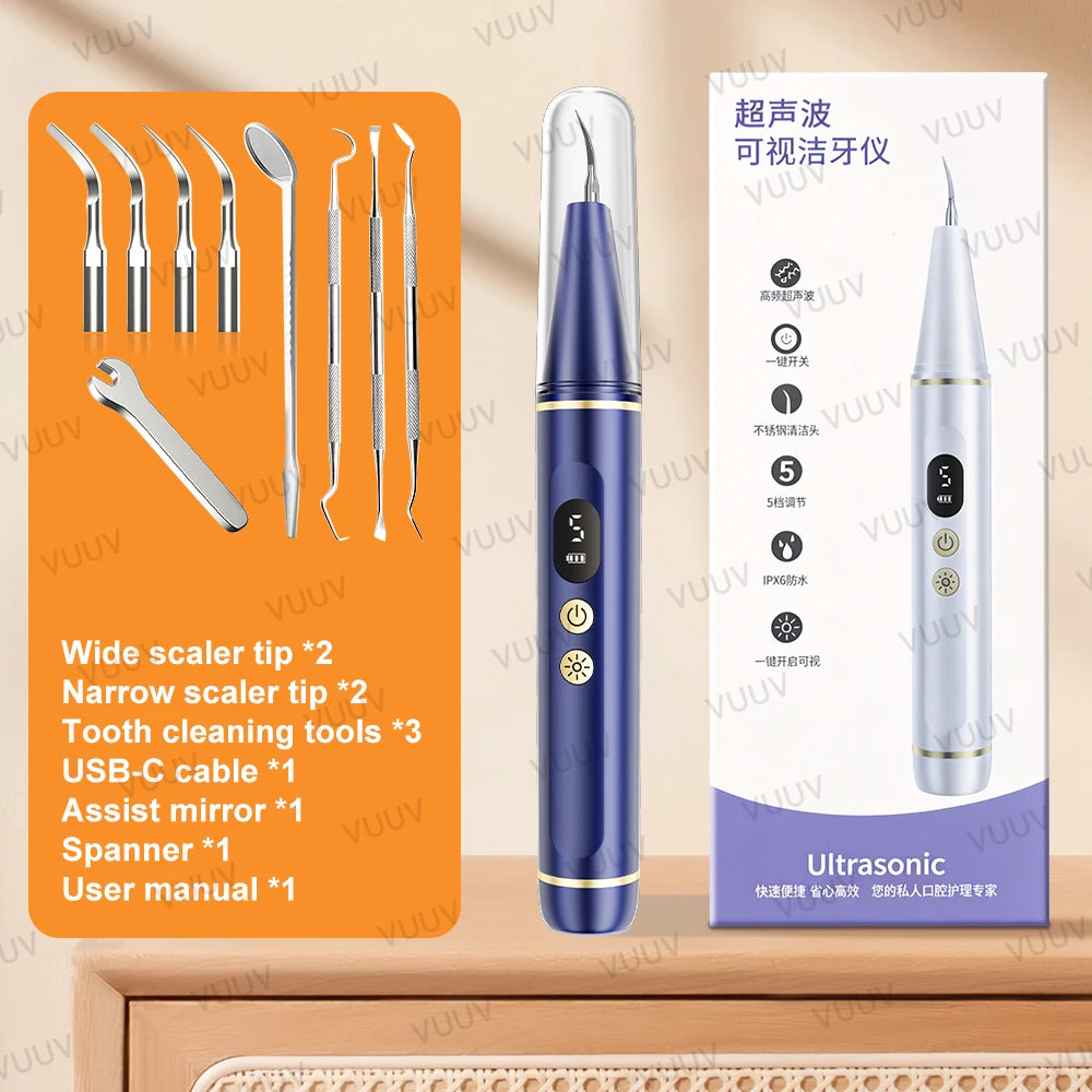Visible Ultrasonic Dental Scaler Tartar Remover 5 modes with LED Light Household Teeth Cleaning Tools Dental Cleaner Oral Care