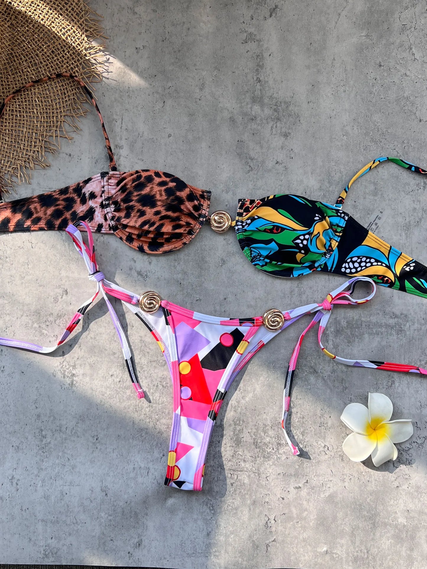 Micro Bikinis With Metal Button Swimwear Women Swimsuit Sexy Brazilian Bikini Set Printed Beachwear Bathing Suit biquini Female