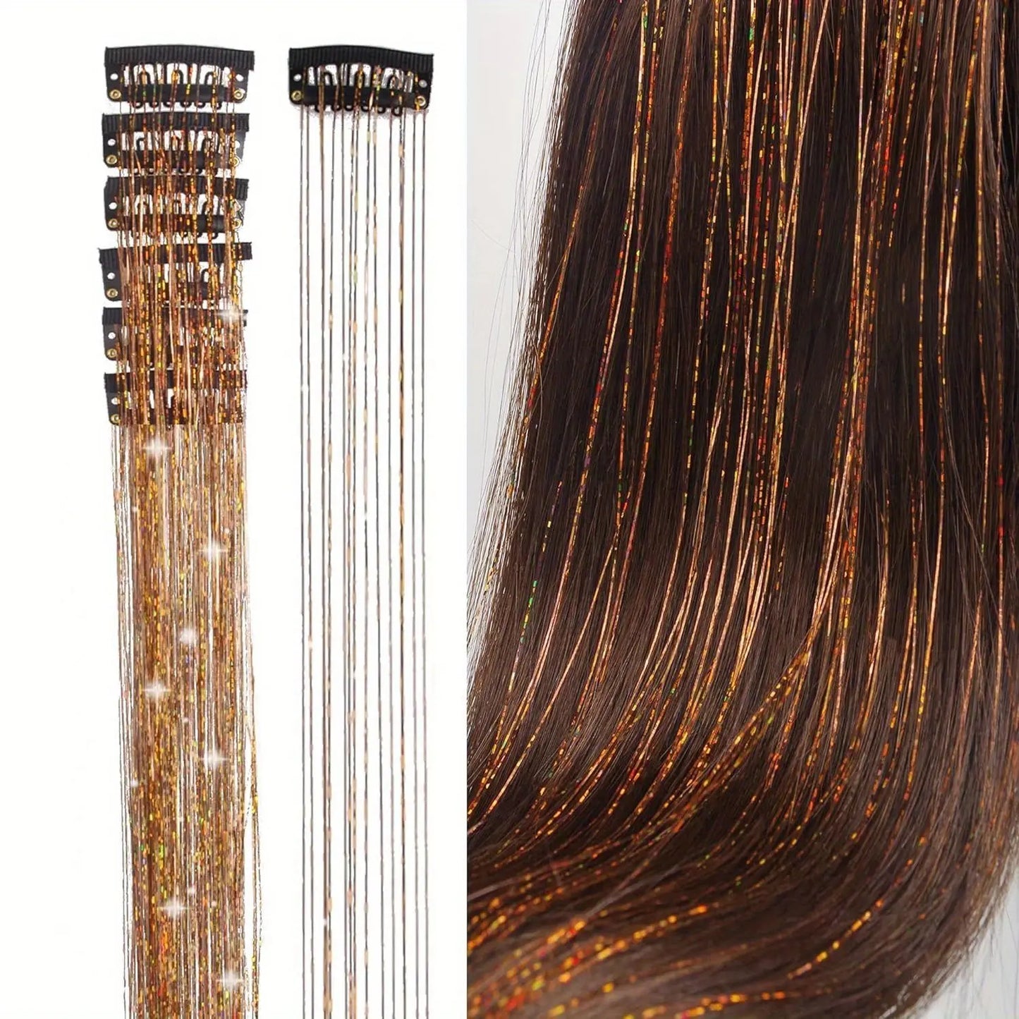 6Pcs Hair Tinsel Clip in 19.6Inch Glitter Synthetic Tinsel Hair Clip in Hair Tinsel Kit Heat Resistant Shiny Sparkle Fairy Hair