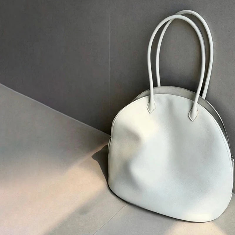 Fashion Luxury Seashell Shoulder Bag Korean Style Solid Color Minimalist Handbag Zippered Large Capacity Soft Leather Tote Bag