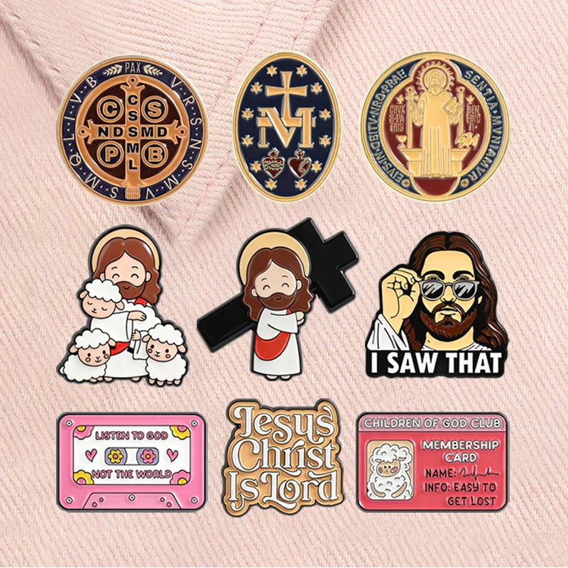4-20pcs/set Red Eared Rabbit Enamel Pins Anime Characters Turbo Granny Cat Holy Jesus Medical Brooches Lapel Badge Jewelry Gifts