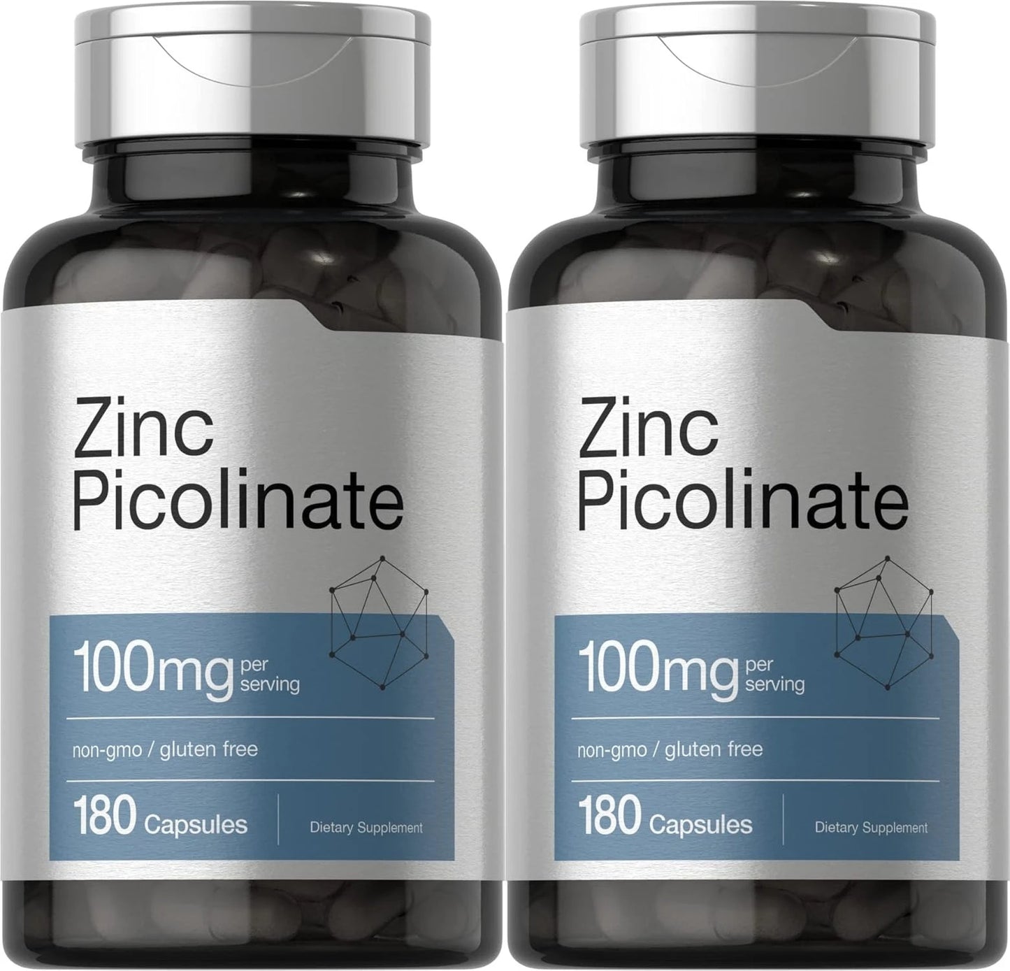 Zinc Picolinate 100mg 180 Capsules Mineral Supplement for Immune Support Skin Hair Nail Wellness Non-GMO Gluten Free for adults