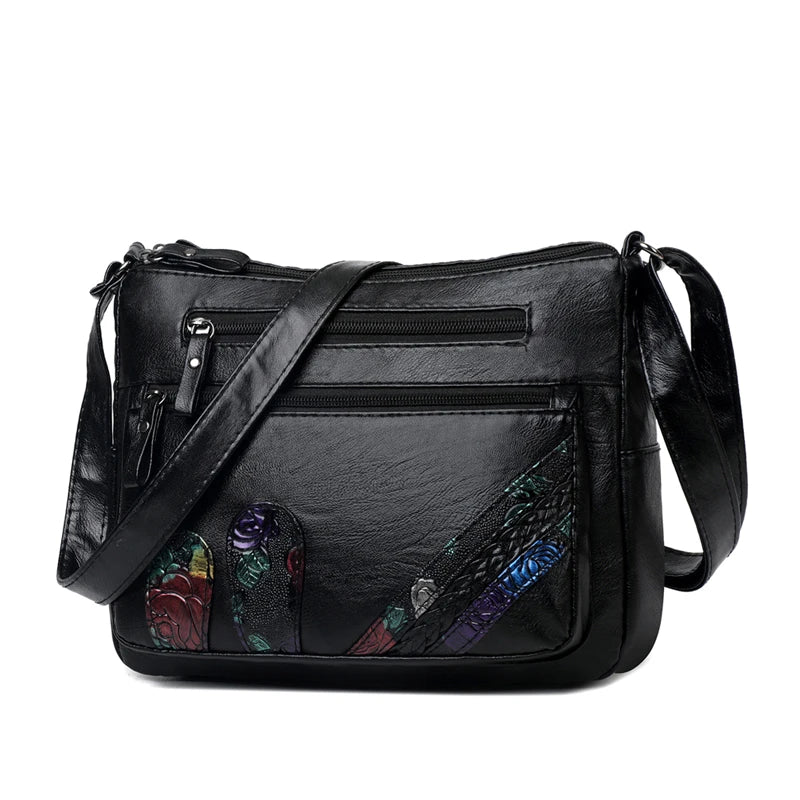Luxury Soft Leather Women Messenger Shoulder Handbags and Purses Flowers Multi-pocket Crossbody Mommy Bag Ladies Sac 2022 New