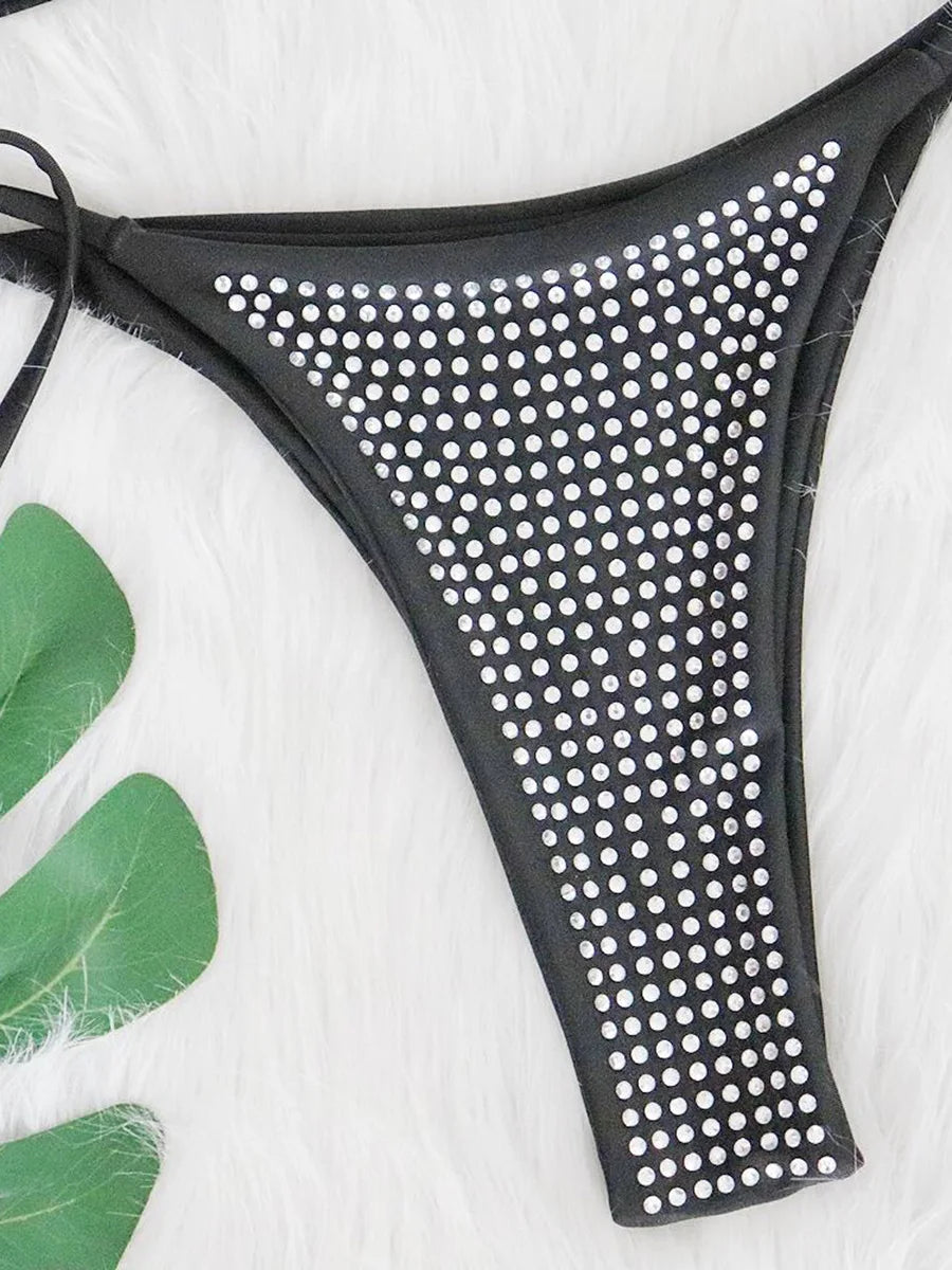 Shiny Sequin Diamond Bikini Women Swimwear Female Swimsuit Two-pieces Bikini Set Wrap Around Halter Bathing Suit Swim Beach Wear