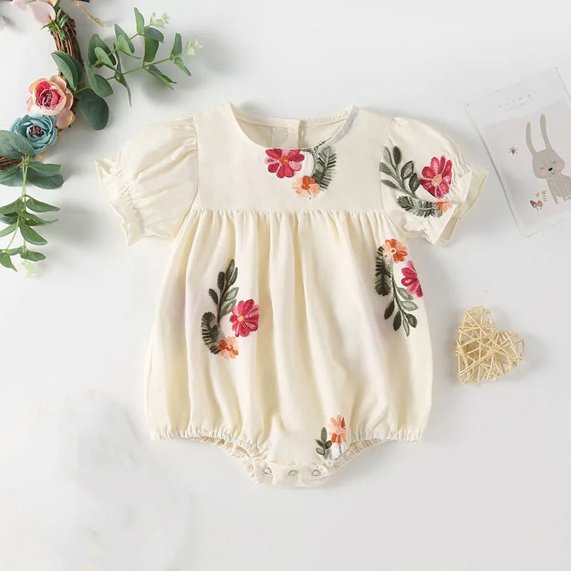 MILANCEL New Baby Summer Clothes Infant Girl's Floral Puff Sleeve Bodysuit Toddler Tee And Shorts 2PCS Sets ﻿Children's Outfit