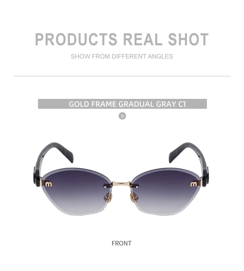 Fashion Retro Rimless M Sunglasses Brown Color Sunglasses Square Women Men Luxury Shade Gradient Rimless Summer Sun Glasses