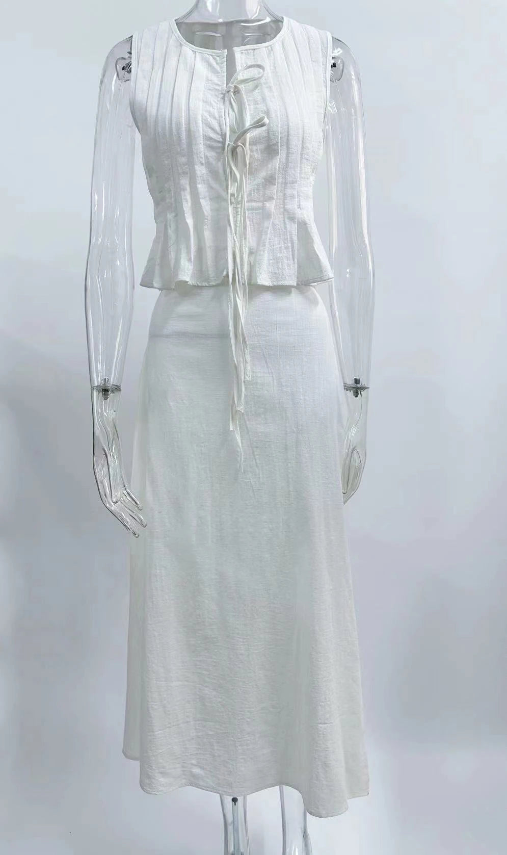 Sexy White Sleeveless Tie Shirt Top Long Skirt Two Piece 2026 Women Fashion Set Summer Holiday Beachwear Swimwear Cover Up A2860