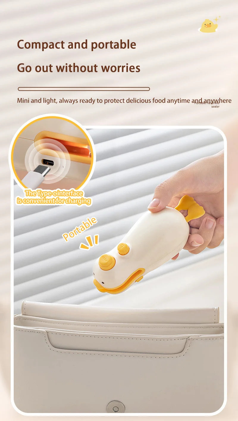 New Cute Duck Handheld Vacuum Sealer Magnetic Bag Sealer Rechargeable Portable Easy Use For Freshness 2 in 1 Mini Rechargeable