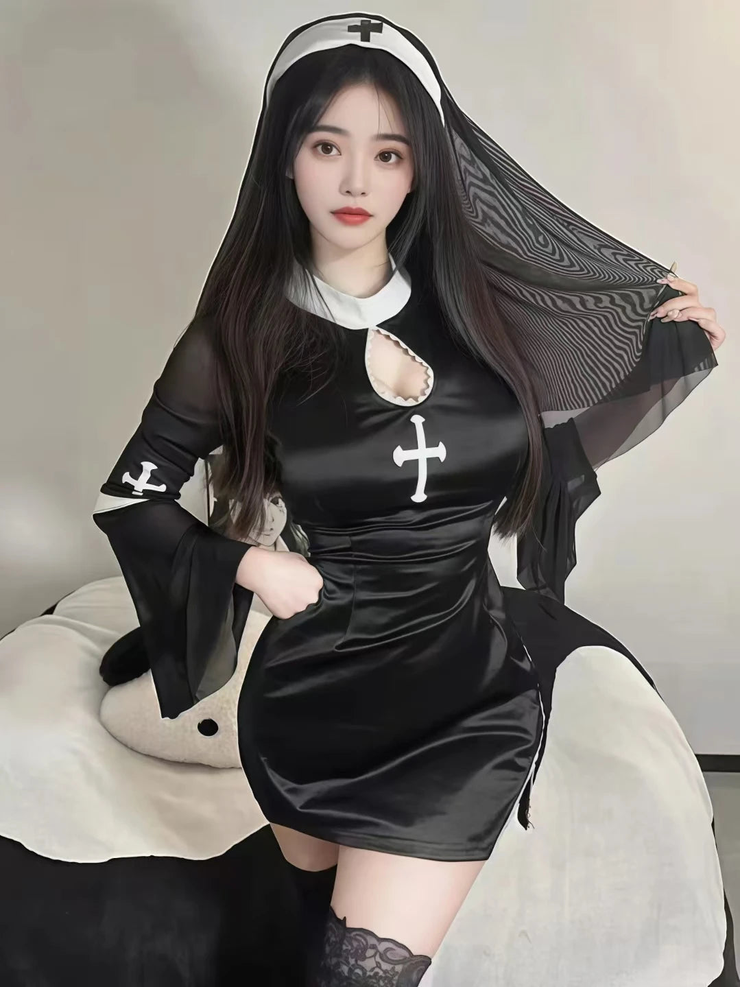 2026 Halloween Costumes For Women Nun Cosplay Dress Gothic Sexy Tempting Uniform Party Performance Clothing Horror Movie Prop