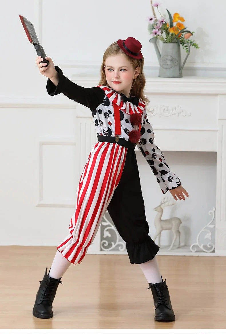 Halloween Cosplay Costumes Horror Clown Dresses Pants Headwear Clothes Sets Carnival Theme Party Role Playing Outfits for Girls