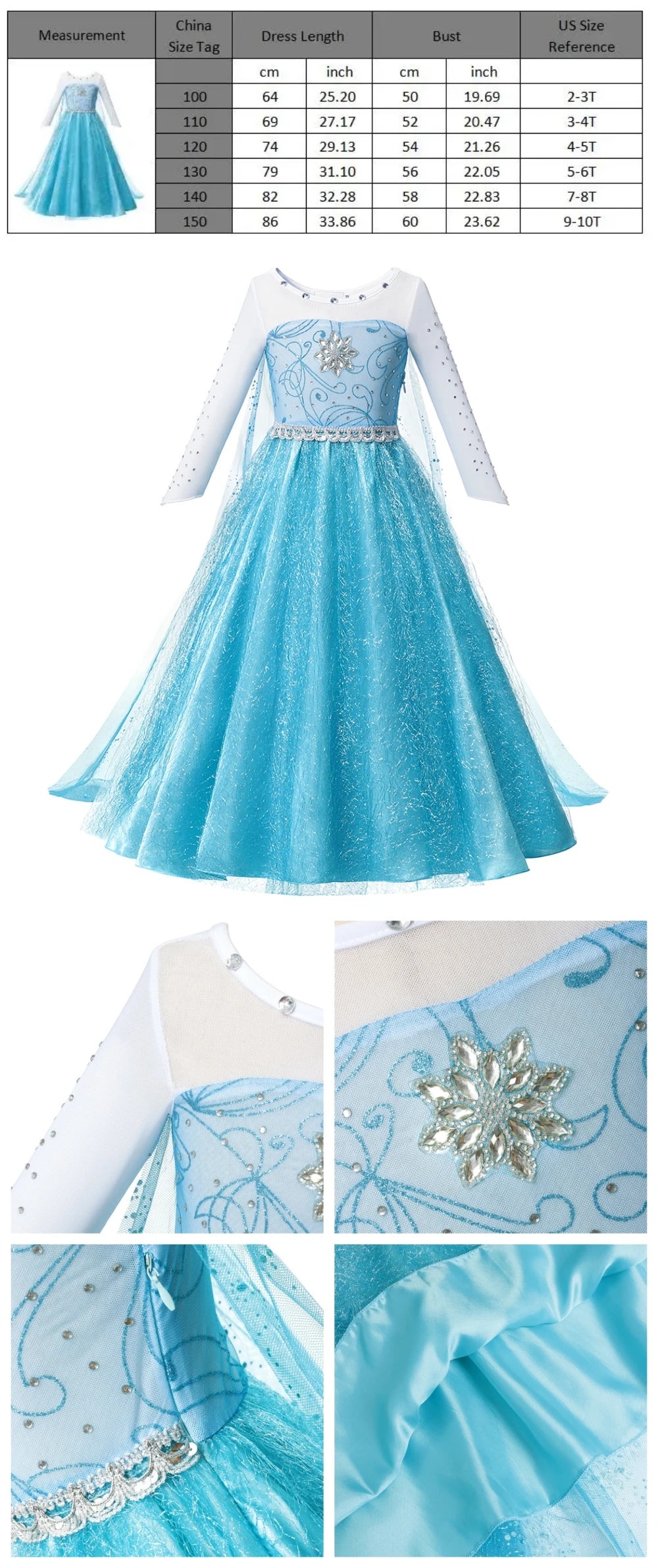 Halloween Birthday Dress Cinderella Snow White Aurora Rapunzel Princess Costume for Girls Kids 2-8Y