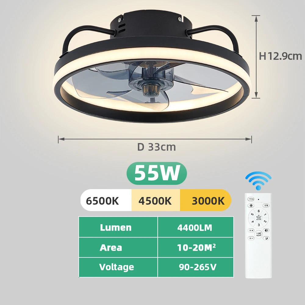 Cool Ceiling Fan Light for Bedroom Restaurant Study Room Decoration Electric Fan Intelligent Dimming Forward and Reverse Fan