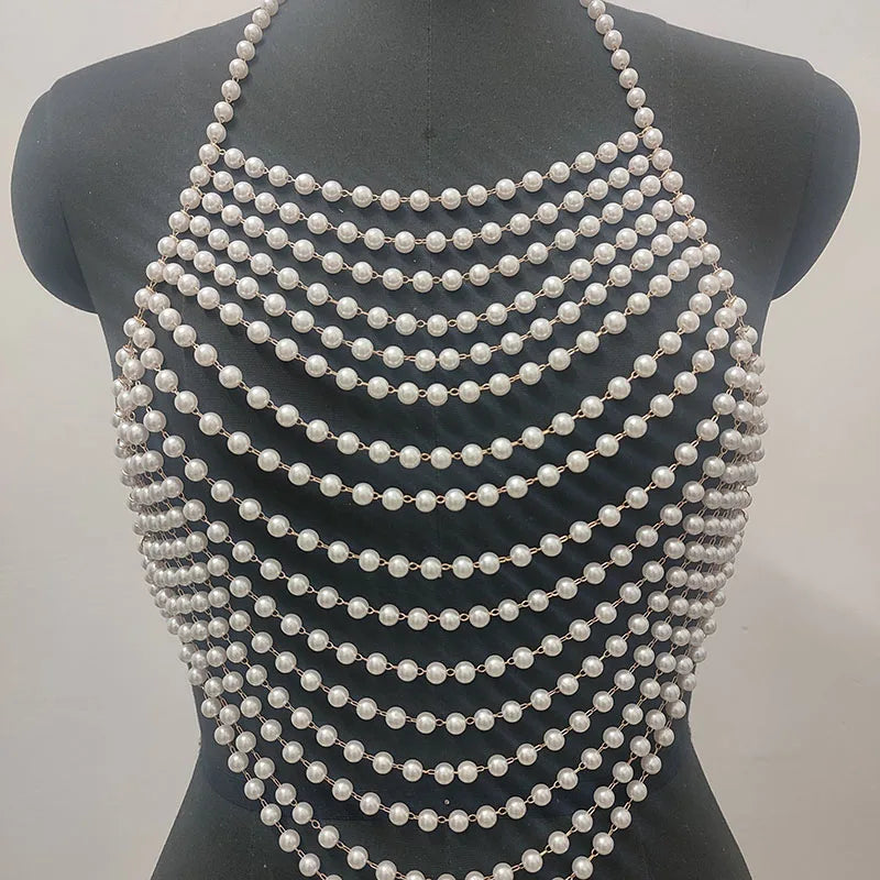 Handmade Elegant Pearl Top For Women Fashion Harness Chain Matching With Lady's Shirt