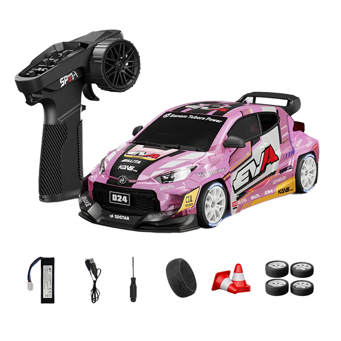D24 1:24 RC Drift Car 4WD Proportional High Speed Racing Vehicle with ESP Gyro Underglow LED Dual Tires Remote Control Sport Car
