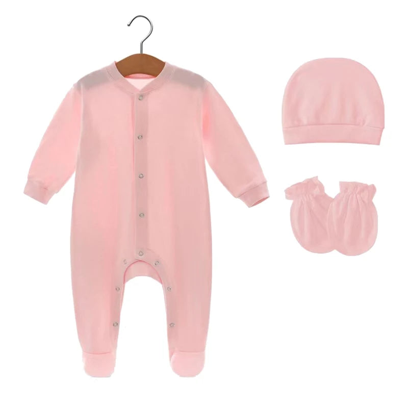3Pcs Hospital Hat Long Sleeves Romper Gloves Set for Baby Feet Wrap Jumpsuit Clothing Set for Infants Unisex Shower Gift
