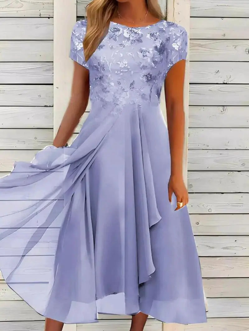 New 2025 Women's Lace Dress for Party Elegant Bride Wedding Dress Plus Size Jewel Neck Knee Length Chiffon Lace Long Party Dress