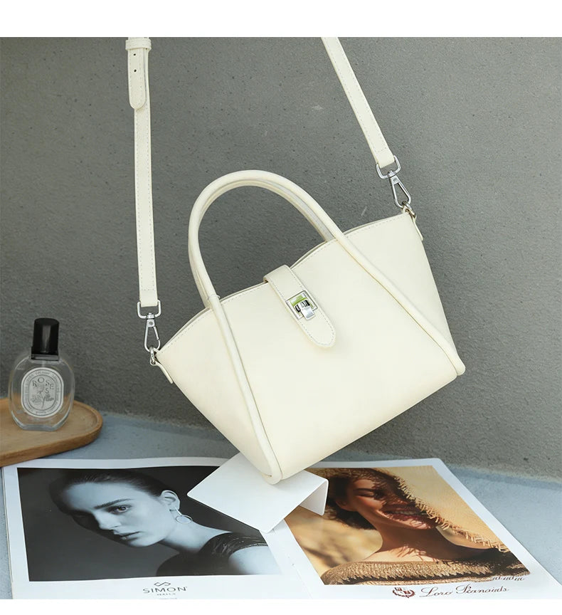 Genuine Leather Mini Tote Bag for Women Fashion Cowhide Shoulder Bag Patchwork Commute Handbag Luxury Designer Crossbody Bag