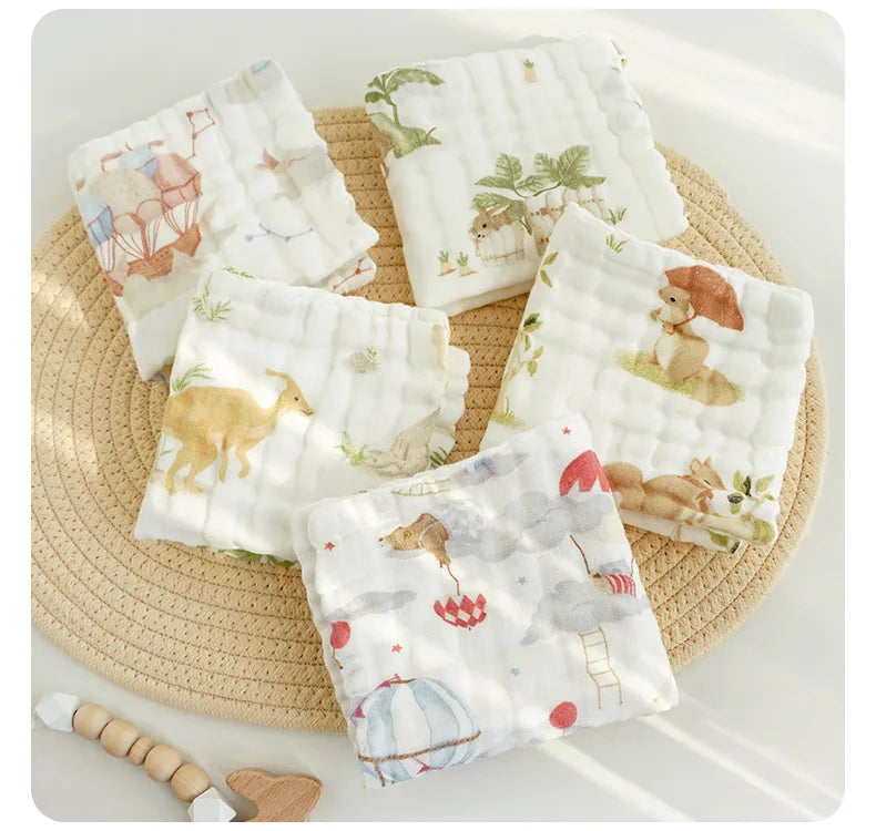 5pcs Cotton Muslin Baby Face Towels 6 Layer Gauze Square Burp Cloths Newborn Baby Hand Towel Soft Wash Handkerchief Baby Items