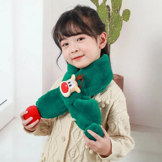 Plush animal scarf with cute fur ball deer design soft and warm accessory for Children for winter outdoor and Christmas gift use