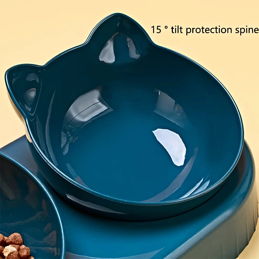 New hot selling cat bowl double bowl pet feeder with anti slip cat paw design, feeding supplies for cats and pets
