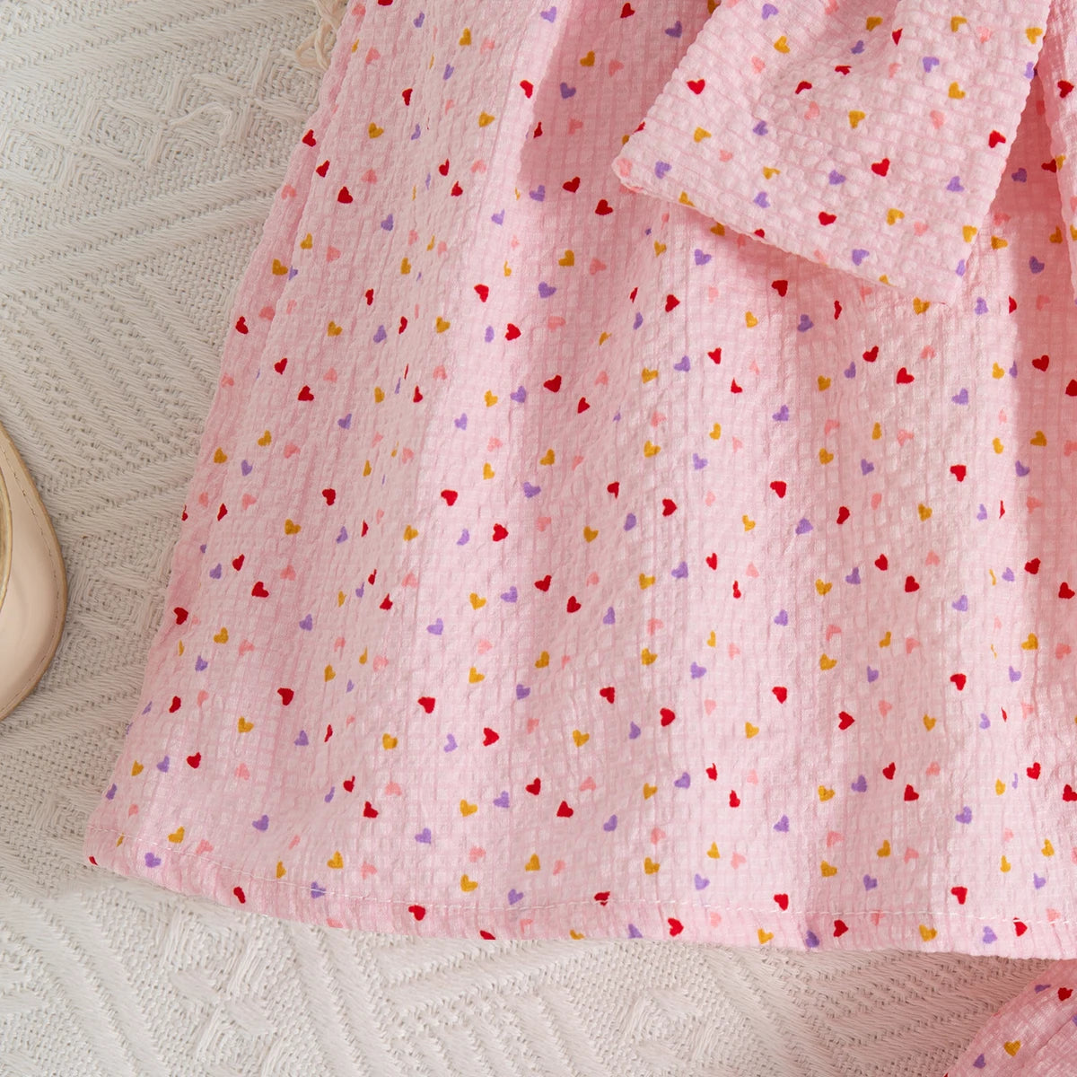 2pc/Set Baby SetS Summer Cotton Bow Top And Shorts Baby Clothing Adorable All-Over Heart Print Girl's Beach Set