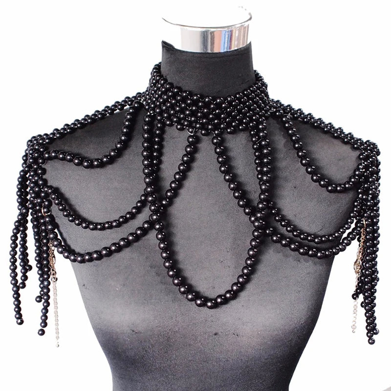 Fashion Pearl Shoulder Chain Jewelry Wedding Party Big Necklace Sweater Chain Shoulder Chain Wedding Accessories Gift for Women