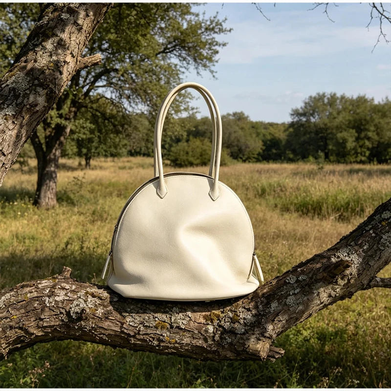Fashion Luxury Seashell Shoulder Bag Korean Style Solid Color Minimalist Handbag Zippered Large Capacity Soft Leather Tote Bag