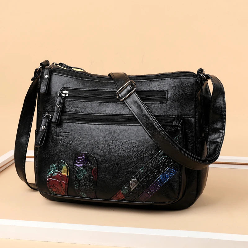 Luxury Soft Leather Women Messenger Shoulder Handbags and Purses Flowers Multi-pocket Crossbody Mommy Bag Ladies Sac 2022 New