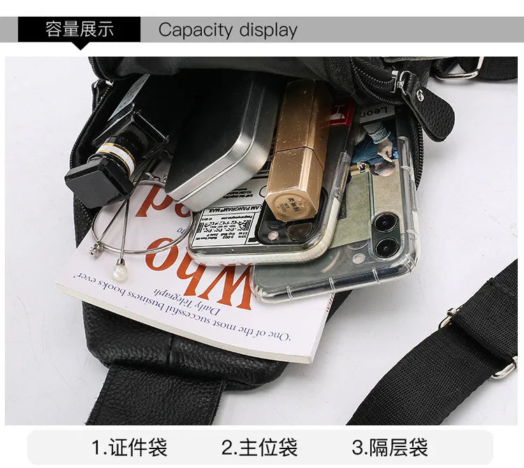 New Leather Chest Cover Layer Cowhide Business Men's Crossbody Bag with High-end Feel and Simple Chest Bag